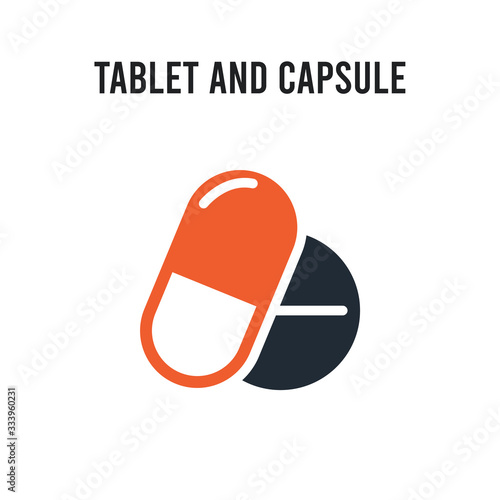 Tablet and capsule medications vector icon on white background. Red and black colored Tablet and capsule medications icon. Simple element illustration sign symbol EPS