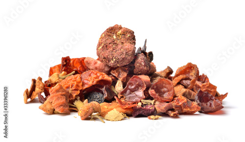 Close-up of fruit dried tea isolated on white background.