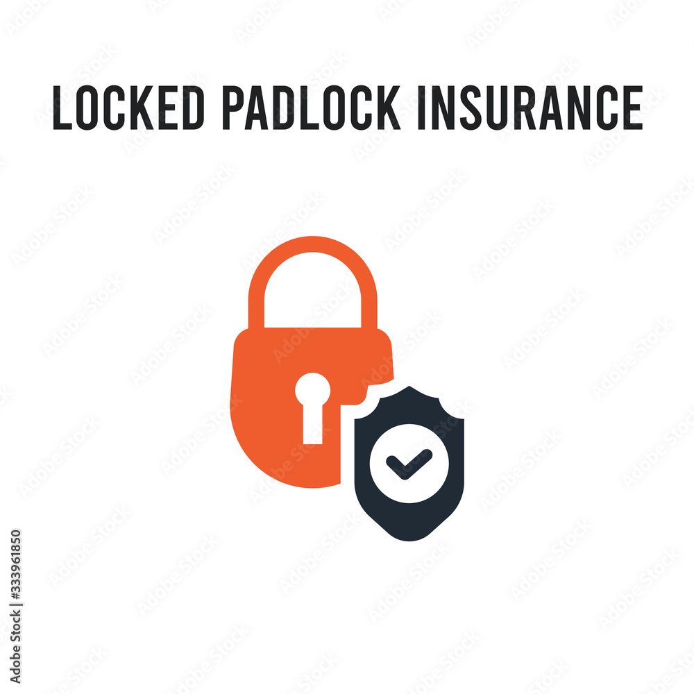 Locked padlock insurance vector icon on white background. Red and black colored Locked padlock insurance icon. Simple element illustration sign symbol EPS