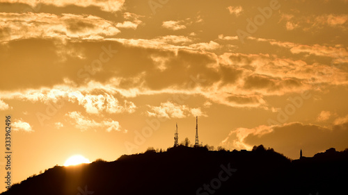 Antennas silhouette at the sun set