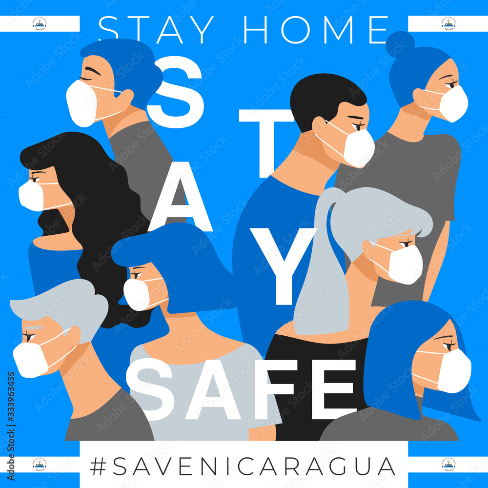 Set of men and women wearing medical mask preventing air pollution and virus with national flag : Stay home, stay safe poster layout : Vector Illustration Set of men and women wearing medical mask preventing air pollution and virus with national flag : Stay home, stay safe poster layout : Vector Illustration