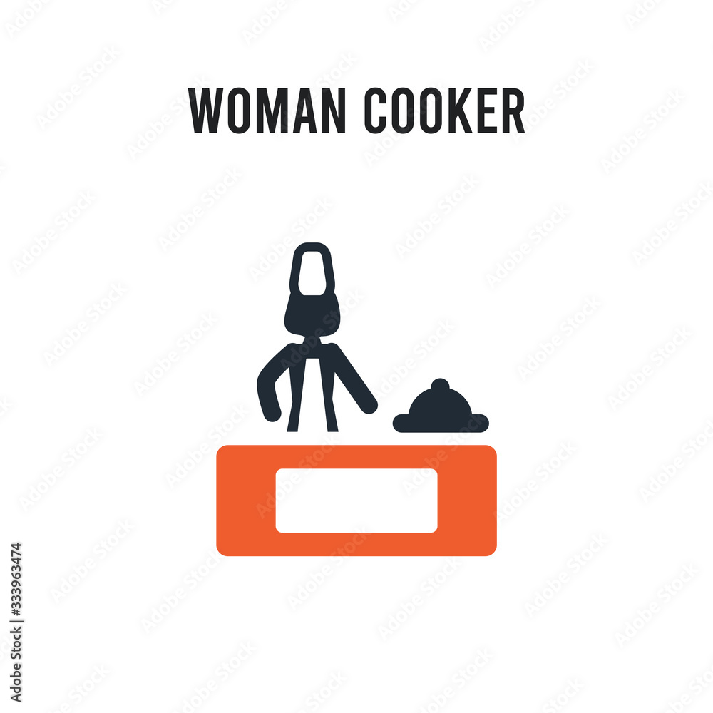 Woman Cooker vector icon on white background. Red and black colored Woman Cooker icon. Simple element illustration sign symbol EPS
