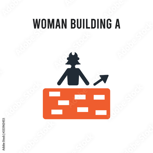 Woman Building a Wall vector icon on white background. Red and black colored Woman Building a Wall icon. Simple element illustration sign symbol EPS