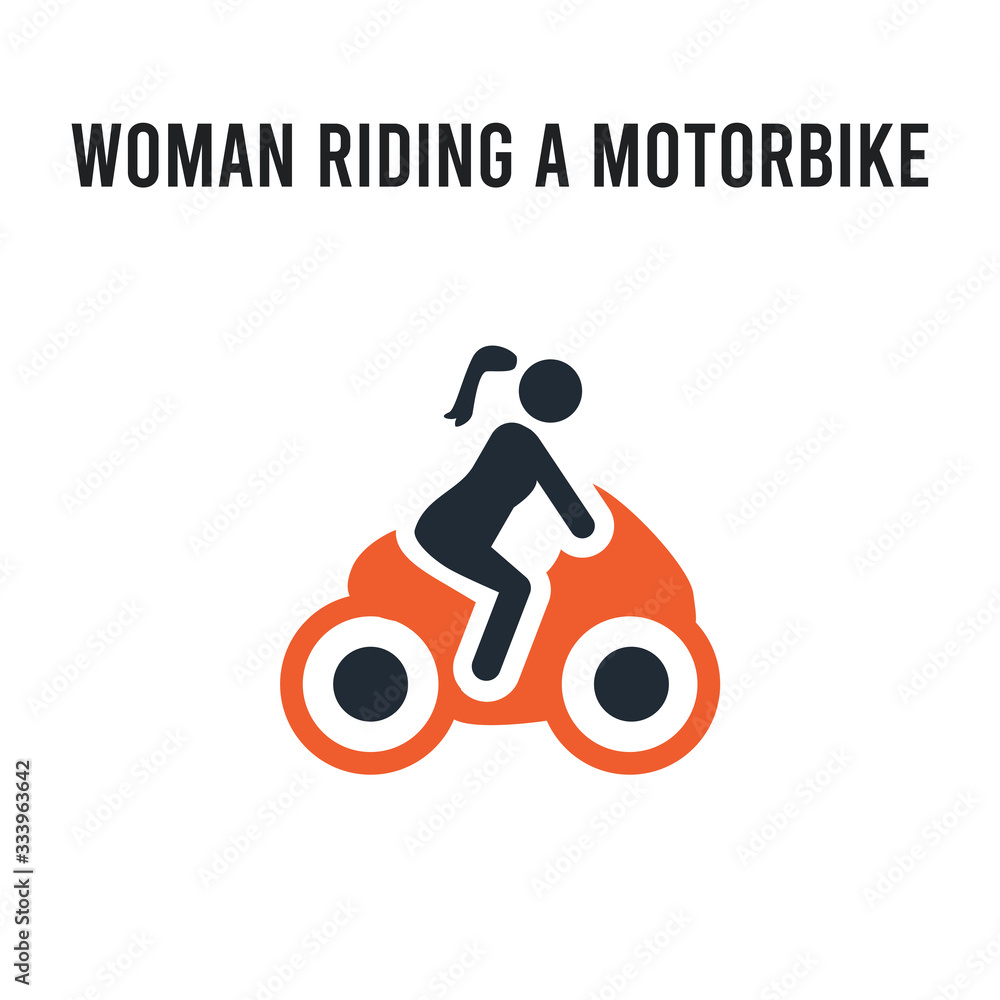 Woman Riding a Motorbike vector icon on white background. Red and black colored Woman Riding a Motorbike icon. Simple element illustration sign symbol EPS Woman Riding a Motorbike vector icon on white background. Red and black colored Woman Riding a Motorbike icon. Simple element illustration sign symbol EPS