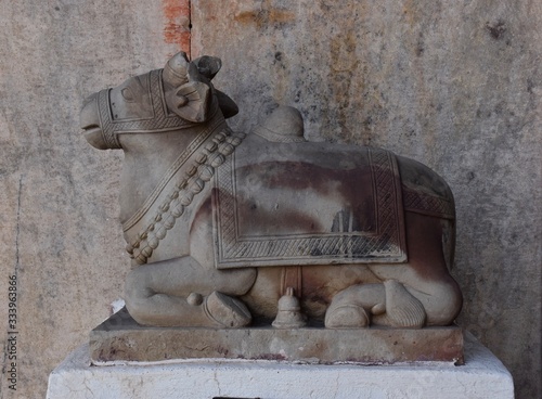 Gwalior, Madhya Pradesh/India - March 15, 2020 : Sculpture of Nandi in Gwalior Fort