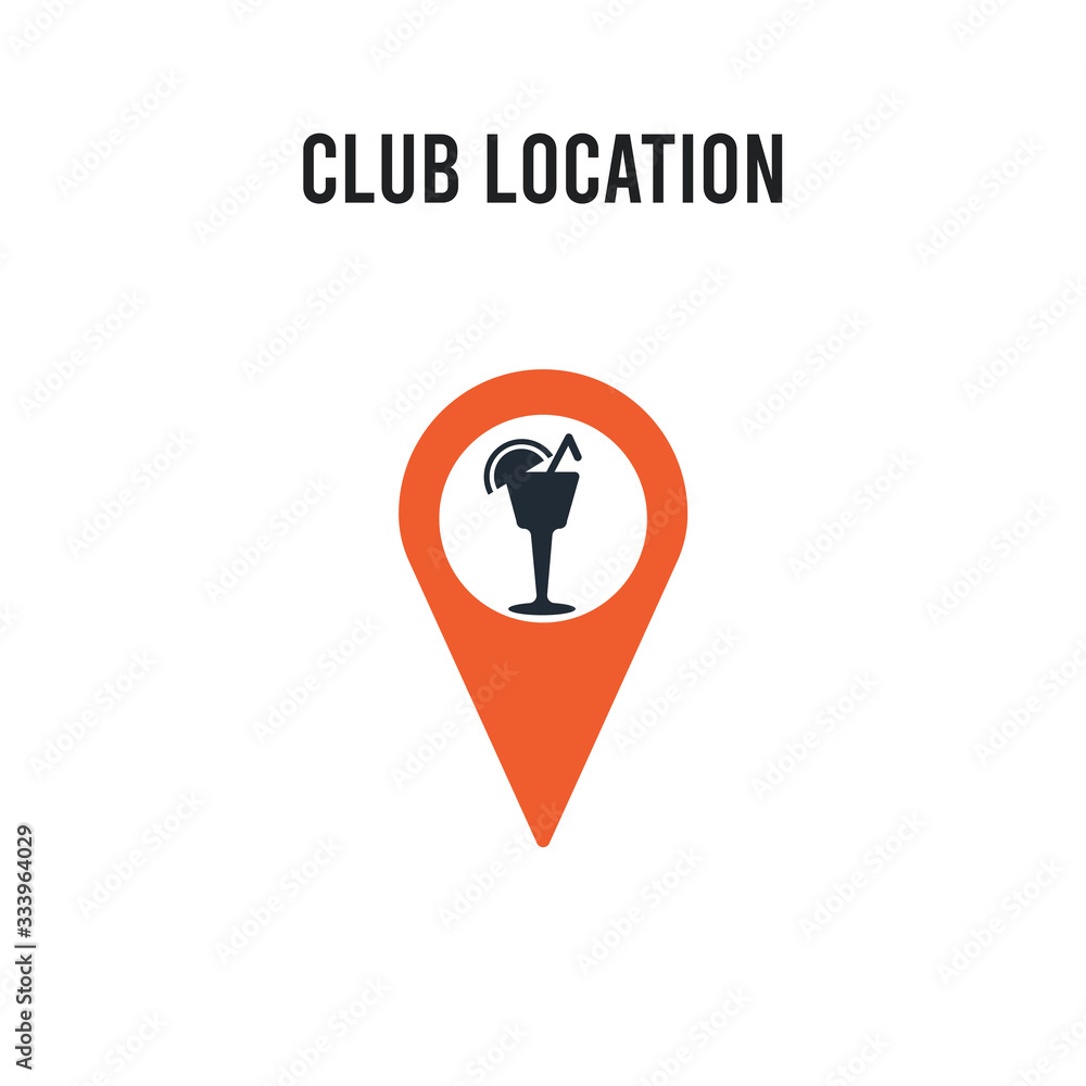 Club location vector icon on white background. Red and black colored Club location icon. Simple element illustration sign symbol EPS Club location vector icon on white background. Red and black colored Club location icon. Simple element illustration sign symbol EPS