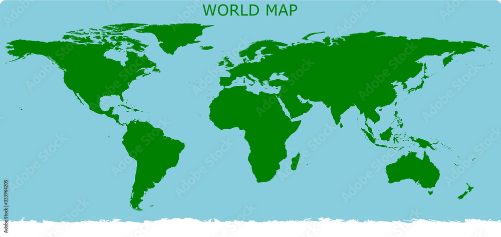 World map simple stlye only green for land and blue for ocean in illustration vector format