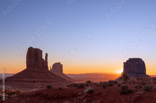 Beautiful sunrise view of famous Buttes of Monument Valley on the border between Arizona and Utah  USA
