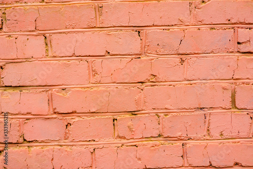 old red brick wall, masonry close-up texture, brick painted orange