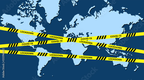 all the world Lock down and stay at home with cross line. lock down and Physical Distancing to avoid spreading the virus covid-19. world locked down.