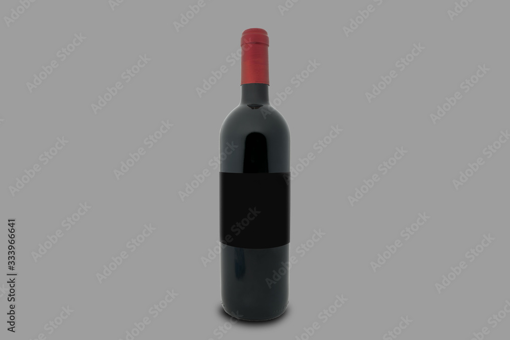 mockup of a bottle of wine with the black label and gray background with the red capsule. mockup of a bottle of wine with the black label and gray background with the red capsule.