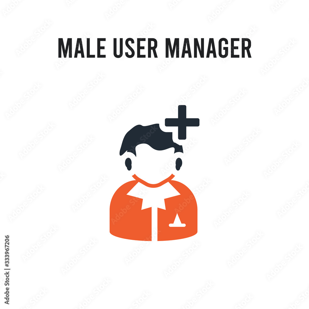 Male User Manager face vector icon on white background. Red and black colored Male User Manager face icon. Simple element illustration sign symbol EPS