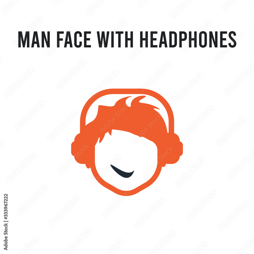 Man face with headphones vector icon on white background. Red and black colored Man face with headphones icon. Simple element illustration sign symbol EPS