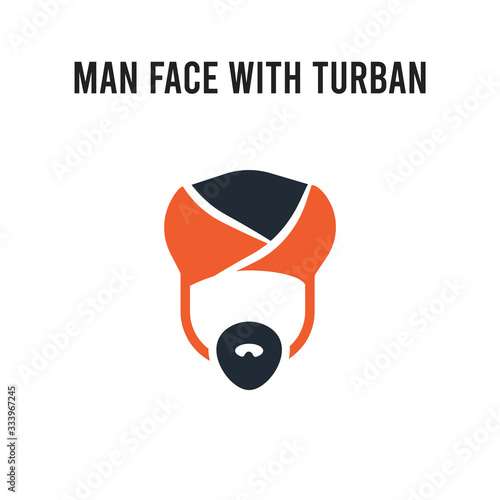 Man face with turban and beard vector icon on white background. Red and black colored Man face with turban and beard icon. Simple element illustration sign symbol EPS