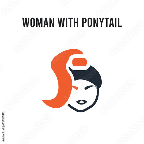 Woman with ponytail face vector icon on white background. Red and black colored Woman with ponytail face icon. Simple element illustration sign symbol EPS