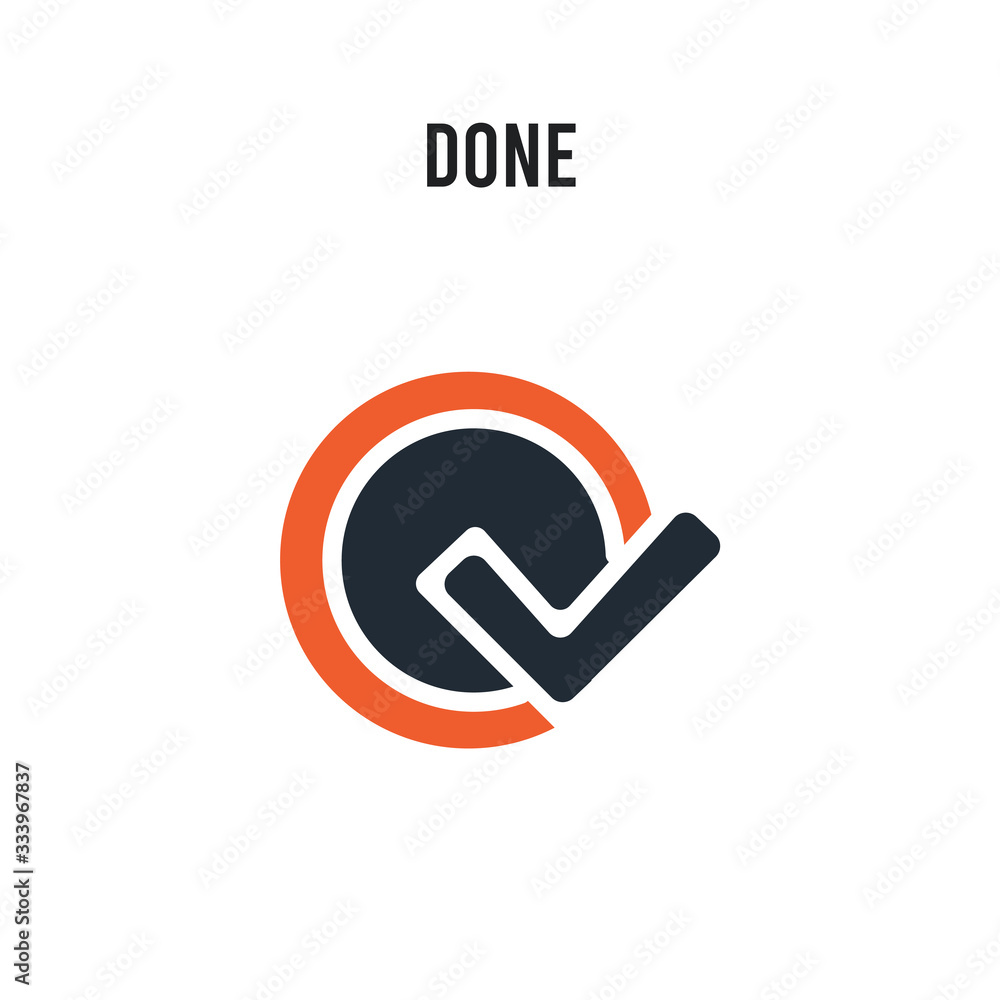 Done vector icon on white background. Red and black colored Done icon. Simple element illustration sign symbol EPS