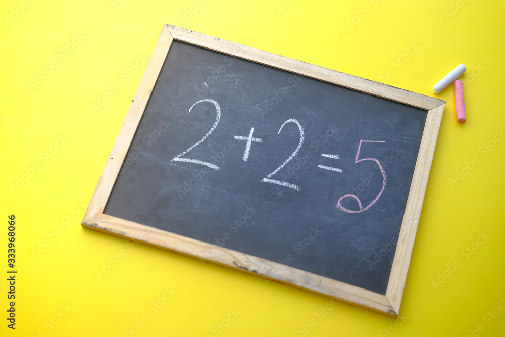 Mistake in math formula on chalkboard, education concept .