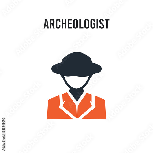 Archeologist vector icon on white background. Red and black colored Archeologist icon. Simple element illustration sign symbol EPS