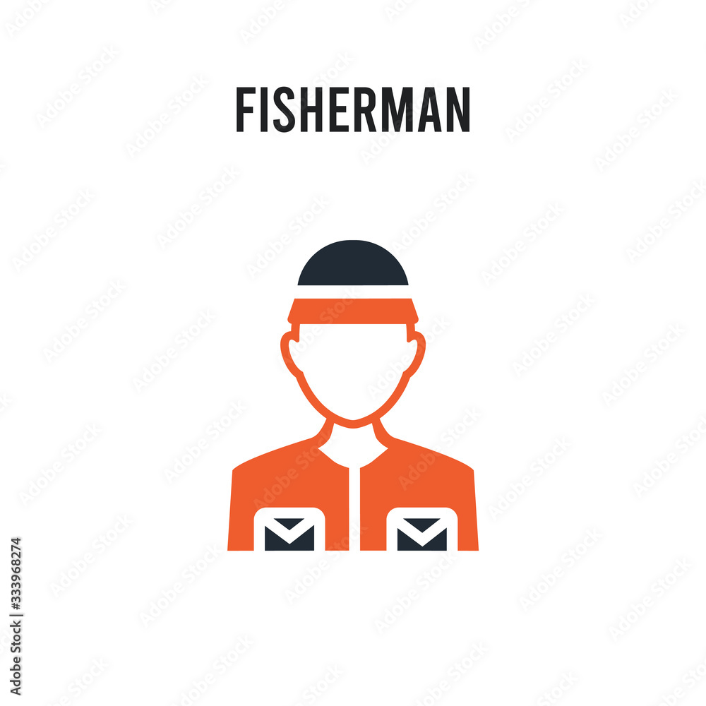 Fisherman vector icon on white background. Red and black colored Fisherman icon. Simple element illustration sign symbol EPS