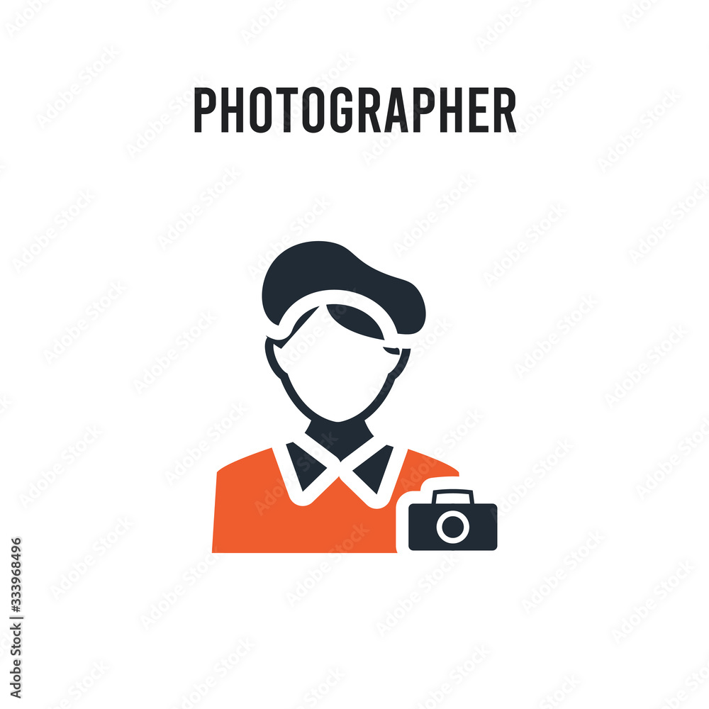 Photographer vector icon on white background. Red and black colored Photographer icon. Simple element illustration sign symbol EPS
