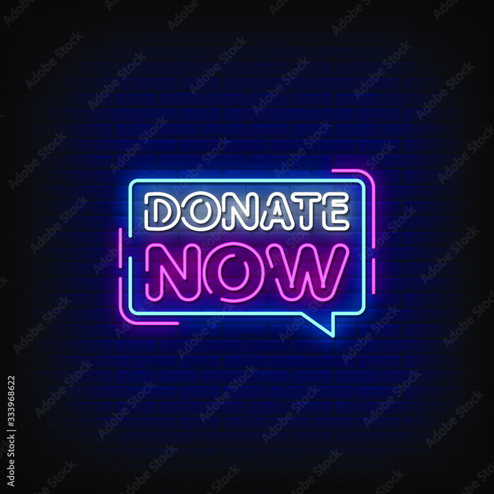 Donate Now Neon Signs Style Text Vector