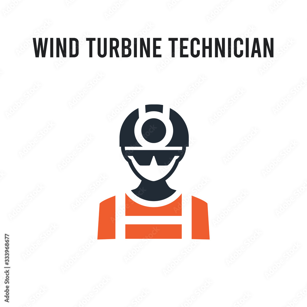 Wind Turbine Technician vector icon on white background. Red and black colored Wind Turbine Technician icon. Simple element illustration sign symbol EPS