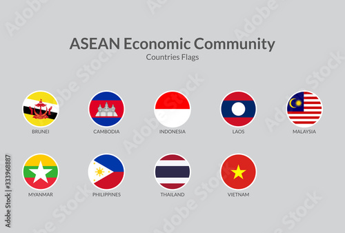 ASEAN Economic Community countries flag icons collection