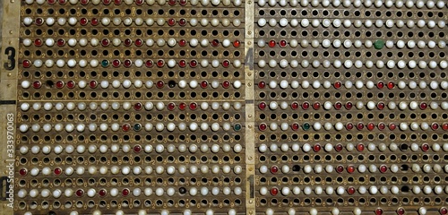 the panel of an ancient telephone switchboard dating back to the early 1900s