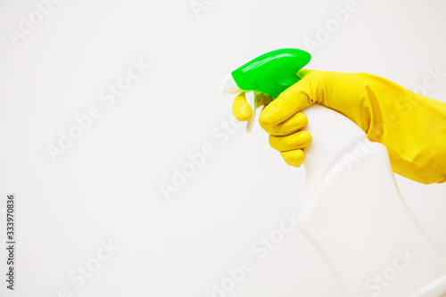 Product for professional cleaning on white wall background