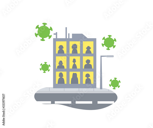 Stay home concept icon. People in windows staying home due to quarantine. Stay home during the coronavirus epidemic. Coronavirus outbreak concept. Flat vector illustration, isolated.