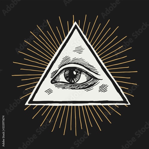 The eye of providence in the triangle shining. All Seeing Eye occult vintage vector illustration