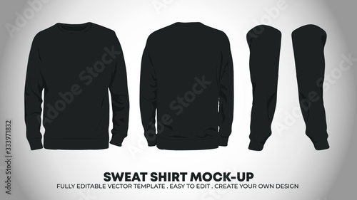 Unisex white sweatshirt template,from two sides and arms, isolated on white background. [fully editable template]