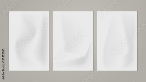 Set of note, notebook white crumpled paper with soft shadow are on grey background, Vector illustration