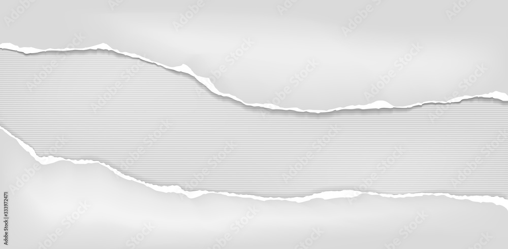 Pieces of torn white horizontal paper with soft shadow stuck on lined grey background. Vector illustration Pieces of torn white horizontal paper with soft shadow stuck on lined grey background. Vector illustration