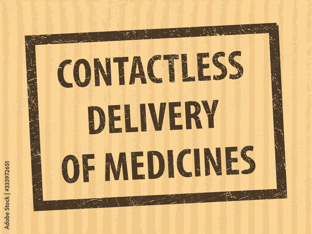 Obraz premium Stamp grunge rubber Contactless delivery of medicines. Contactless delivery of medicines stamp on cardboard background your web site design, app, UI. Stock vector. EPS10.
