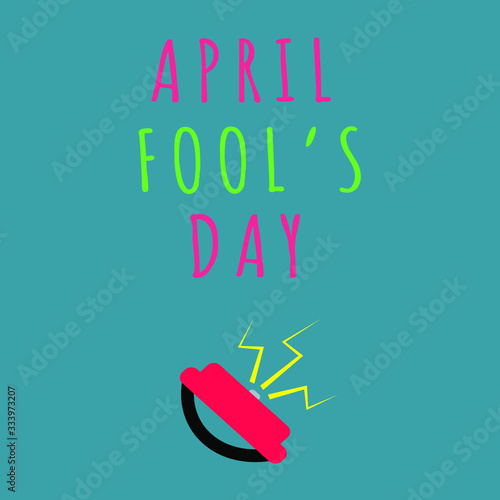 April fool greetings. Fools day illustration with red hand  shocker. 1st april concept design with typography .