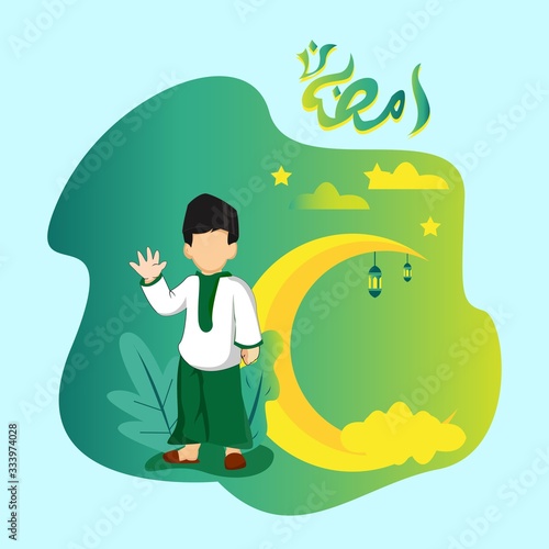 Mosleem character illustration vector graphic of Ramadan. flat Cartoon Style fit for magazines, books, posters, menu covers, web pages. photo