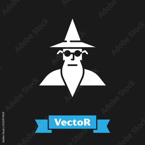 White Wizard warlock icon isolated on black background. Vector Illustration