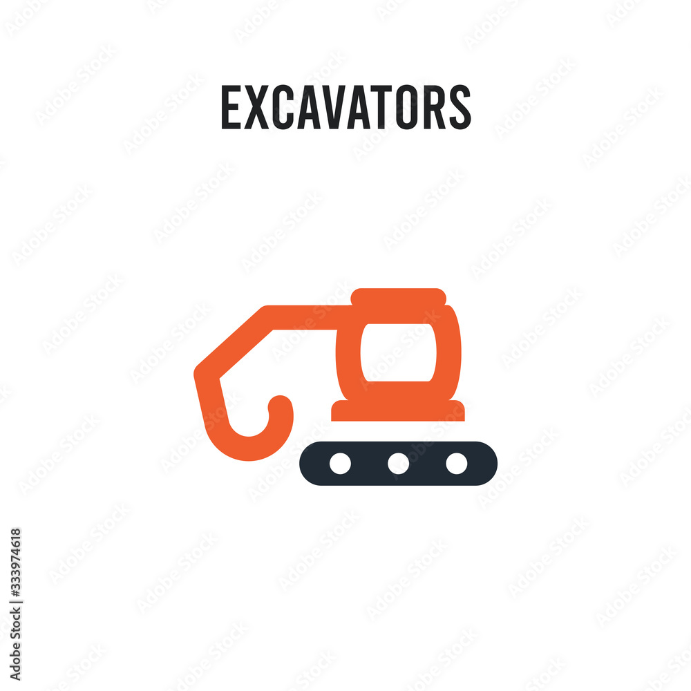 Excavators vector icon on white background. Red and black colored Excavators icon. Simple element illustration sign symbol EPS Excavators vector icon on white background. Red and black colored Excavators icon. Simple element illustration sign symbol EPS