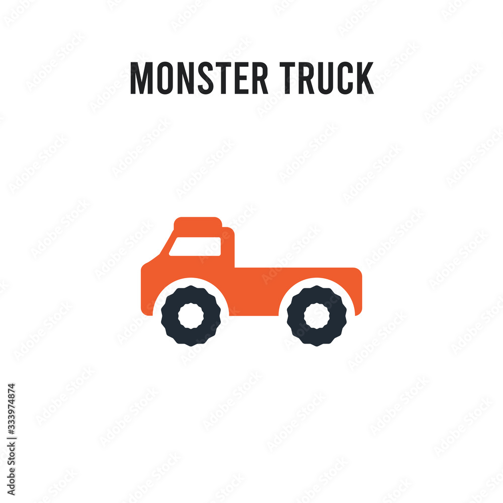Monster truck vector icon on white background. Red and black colored Monster truck icon. Simple element illustration sign symbol EPS Monster truck vector icon on white background. Red and black colored Monster truck icon. Simple element illustration sign symbol EPS