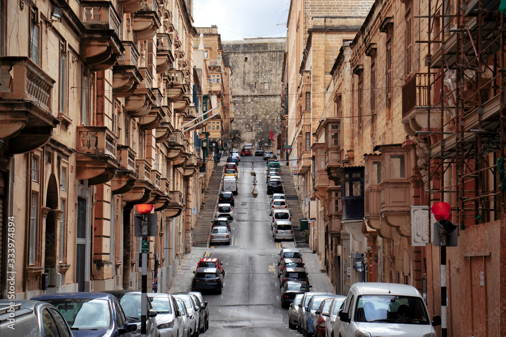 Obraz premium Valletta, Malta empty street. Beautiful city view