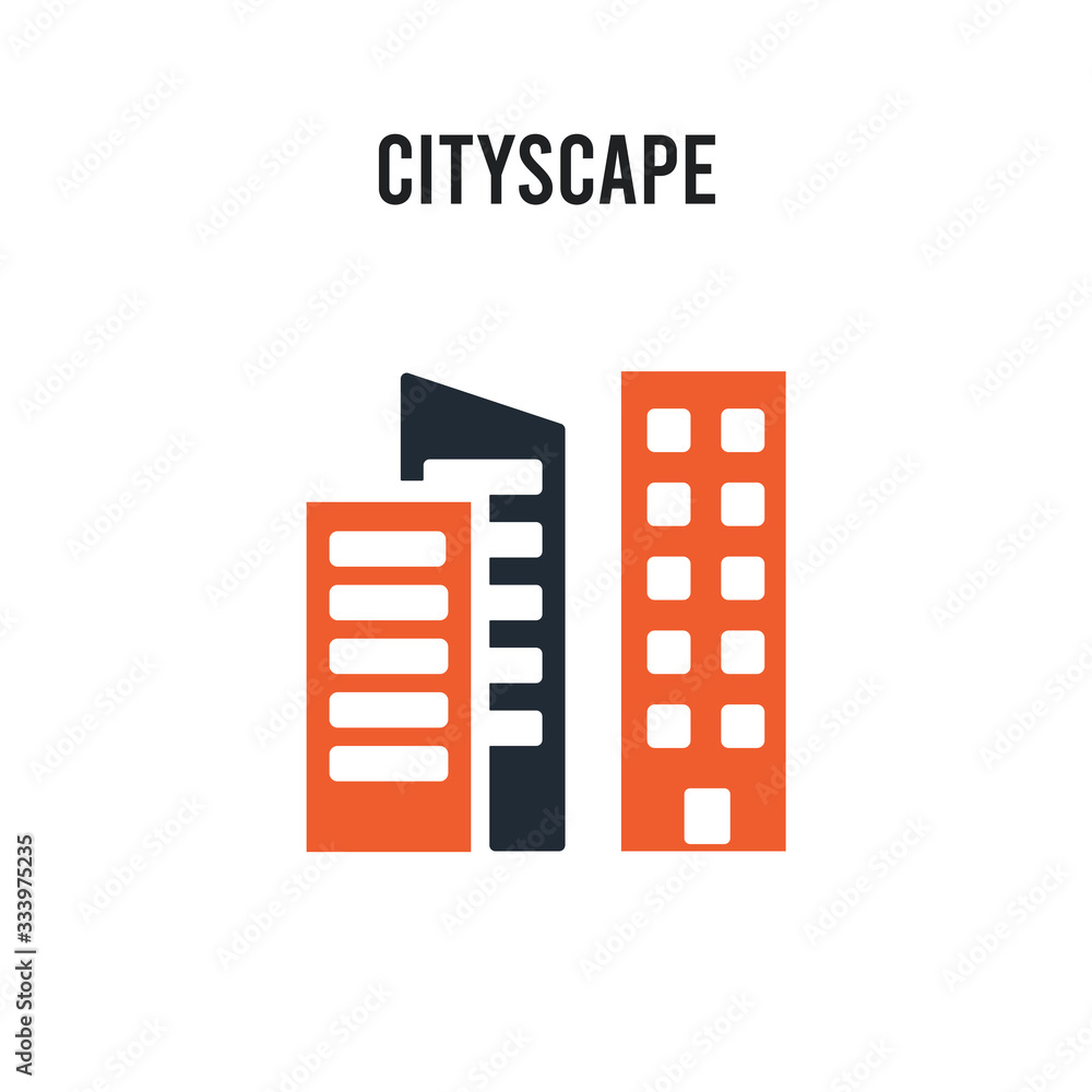 Cityscape vector icon on white background. Red and black colored Cityscape icon. Simple element illustration sign symbol EPS Cityscape vector icon on white background. Red and black colored Cityscape icon. Simple element illustration sign symbol EPS