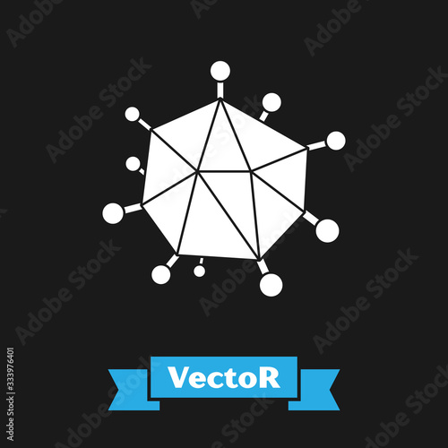 White Virus icon isolated on black background. Corona virus 2019-nCoV. Bacteria and germs, cell cancer, microbe, fungi. Vector Illustration