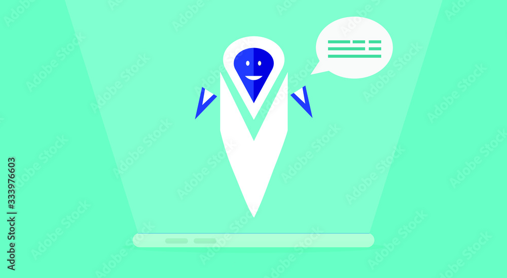 Cute robot. Chat bot ready to help Flat character illustrationon on the blue background. Chatbot support in smartphone. Cute robot. Chat bot ready to help Flat character illustrationon on the blue background. Chatbot support in smartphone.