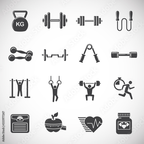 Crossfit related icons set on background for graphic and web design. Creative illustration concept symbol for web or mobile app