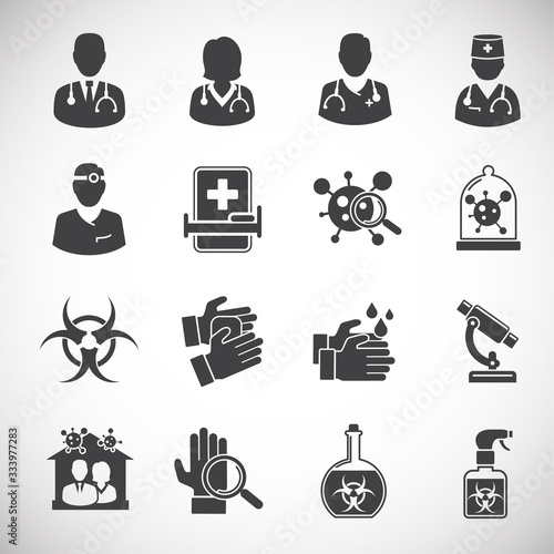 Quarantine related icons set on background for graphic and web design. Creative illustration concept symbol for web or mobile app