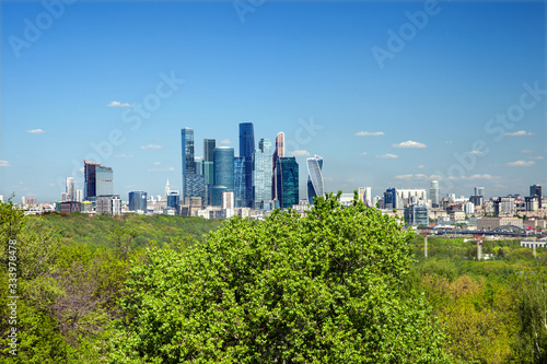 The panoramic view of Moscow International Business Center in summer day