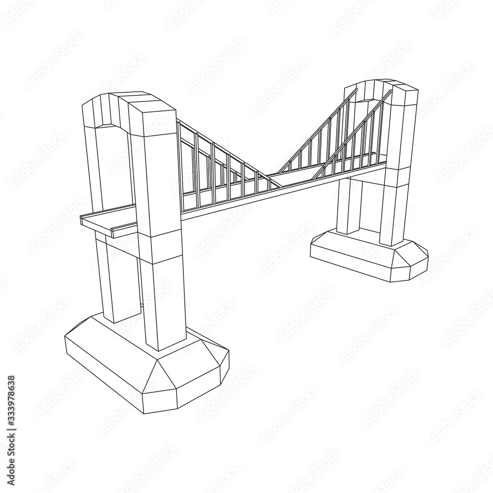 Fototapeta premium Bridge connection structure. Wireframe low poly mesh vector illustration.