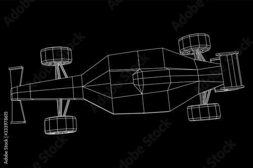 F1 car bolide formula one speed concept. Wireframe low poly mesh vector illustration.