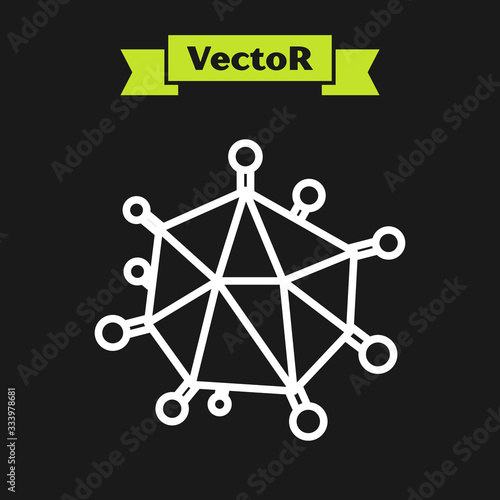 White line Virus icon isolated on black background. Corona virus 2019-nCoV. Bacteria and germs, cell cancer, microbe, fungi. Vector Illustration